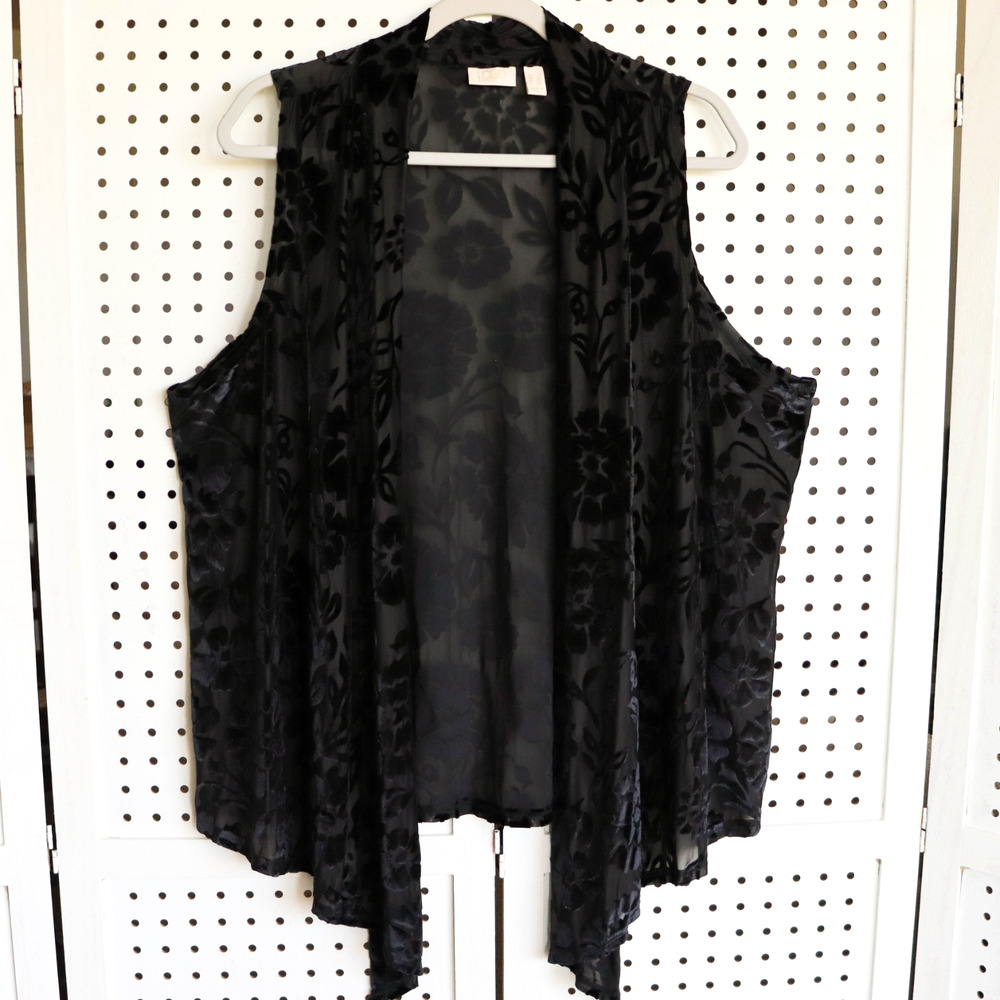 Logo Lavish Lori Goldstein Velvet Burnout Open Vest SIZE 1X Boho Romantic